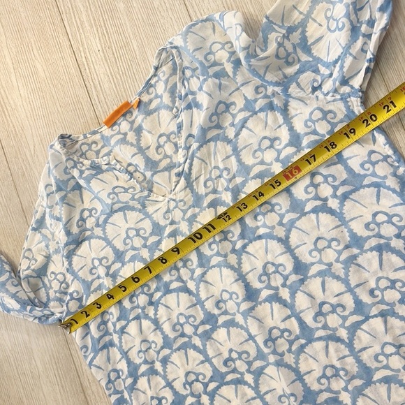 Oliphant Lightweight Tunic Top Dress Coverup Vneck Dusty Blue Aqua White Size M - Picture 7 of 9